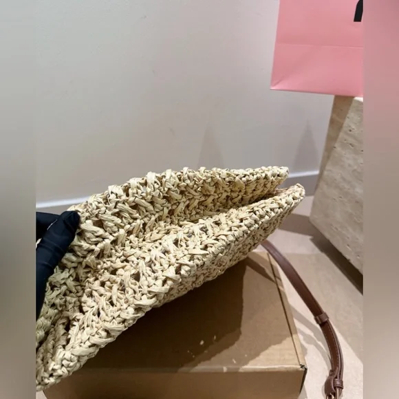 Miu Miu Straw Tote Bag Large Shoulder Bag 31x27cm - Picture 2 of 9